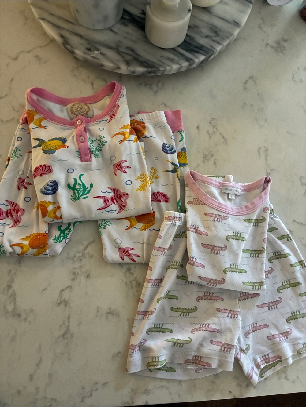 TBBC, Magnolia Baby Pajama Sets - Pink Trim, Sea Life & Crocodile Print